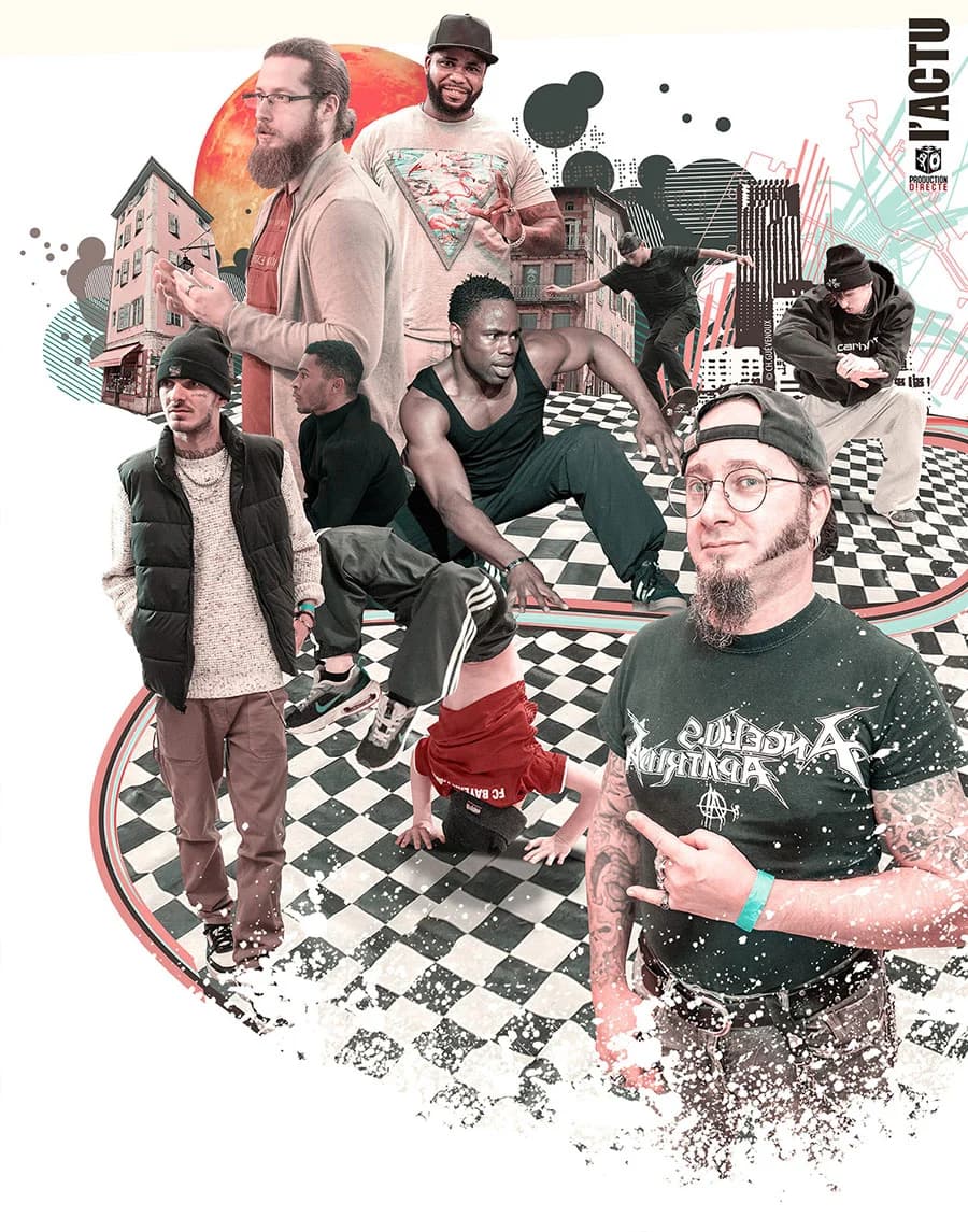 Visuel L'Actu : collage des artistes et événements de Production Directe